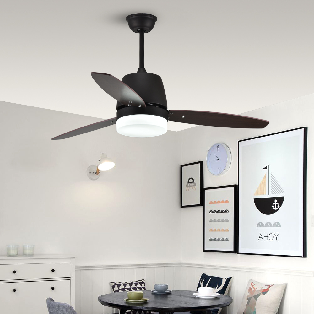 BL-2009 48" 3 pcs Composite Board Coffee Ceiling Fan With Led Lights Chandelier For Bedroom