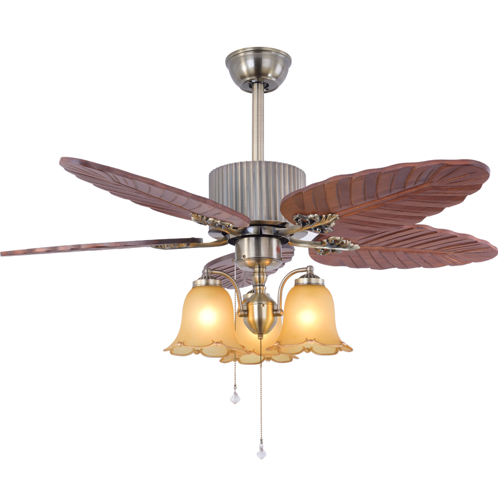 BL-2055 48"  5 Pcs Solid Wood Antique Bronze Ceiling Light With Fan And Remote