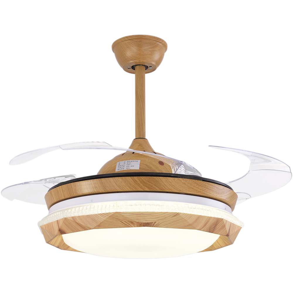 BL-2214 42"/48"  4 Blades Pc Wood Grain Retractable Blade Ceiling Fan Light