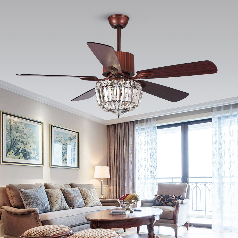 BL-2539 52" 5 Pcs Composite Board Coffee Crystal Chandelier Ceiling Fan