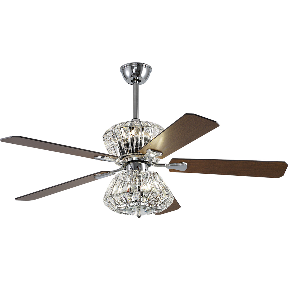 BL-2543 52"  5 Pcs Composite Board Chrome Luxury Fans Ceiling Fan With Light Remote Crystal