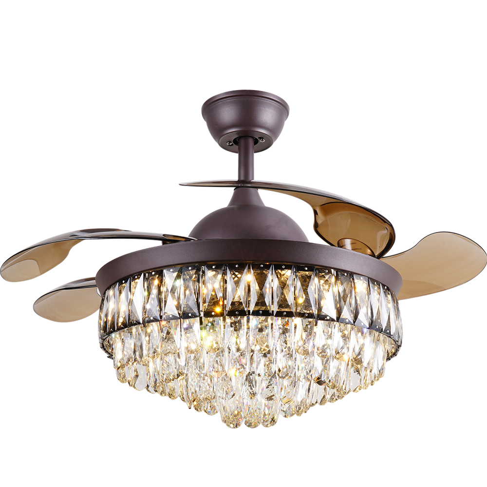 BL-2878 42''/48" 4 Pcs Pc Coffee Luxury Crystal Ceiling Fan Light