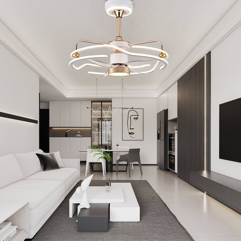 BL-7068 12" 3 Pcs Pc White+Gold Living Dinning Bed Room Decoration Led Ceiling Fan