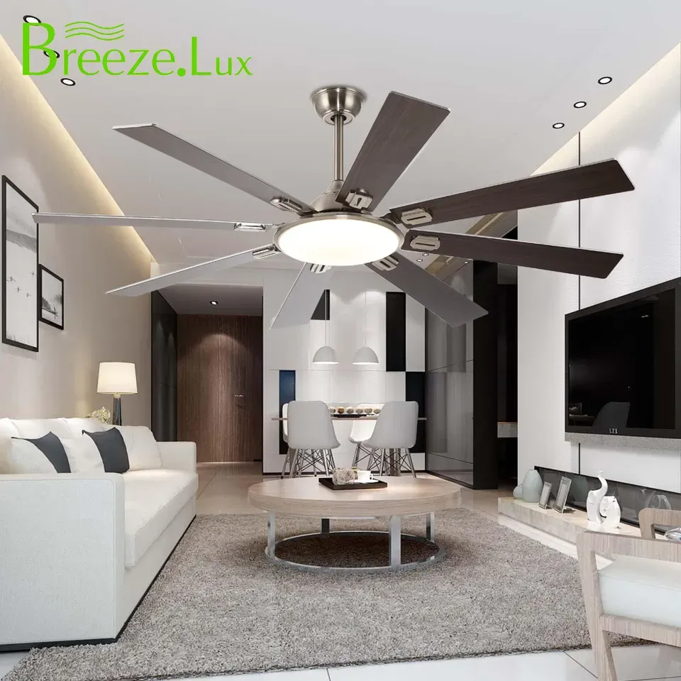 BL-2723 63" 8 Pcs Composite Board Sand Nickel Ceiling Fans With Lights