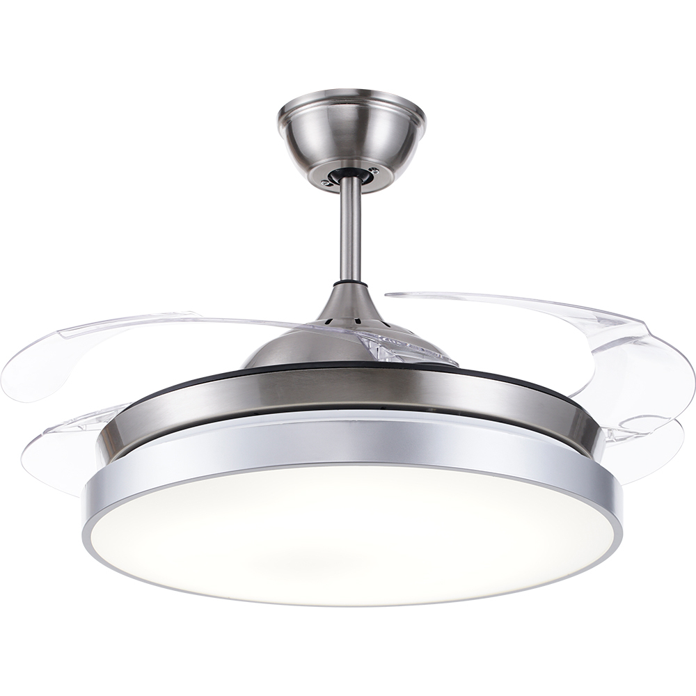 BL-2159 42"/48" 4 Pcs Pc Sand Nickel+Silver Retractable Blade Ceiling Fan With Light