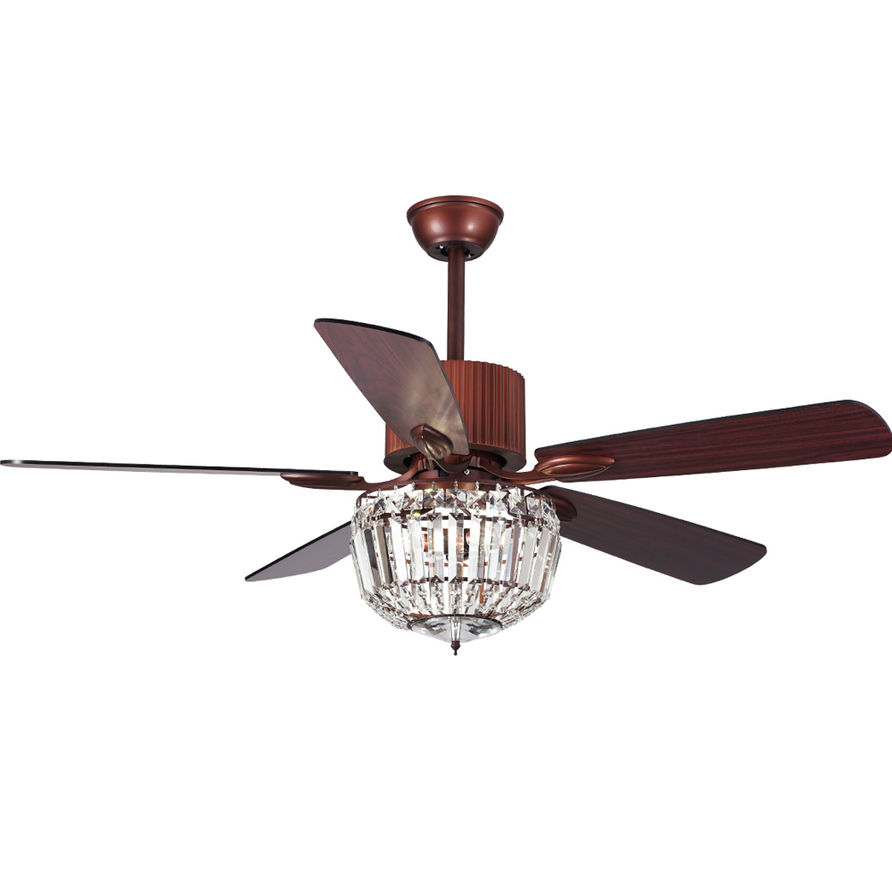 BL-2539 52" 5 Pcs Composite Board Coffee Crystal Chandelier Ceiling Fan