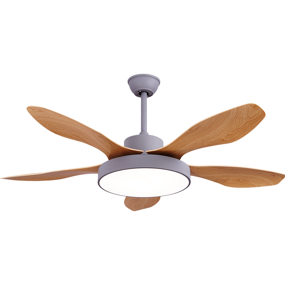BL-2545 55"  5 Pcs Abs Grey+Light Wood Grain 220V Ceiling Fans With Light