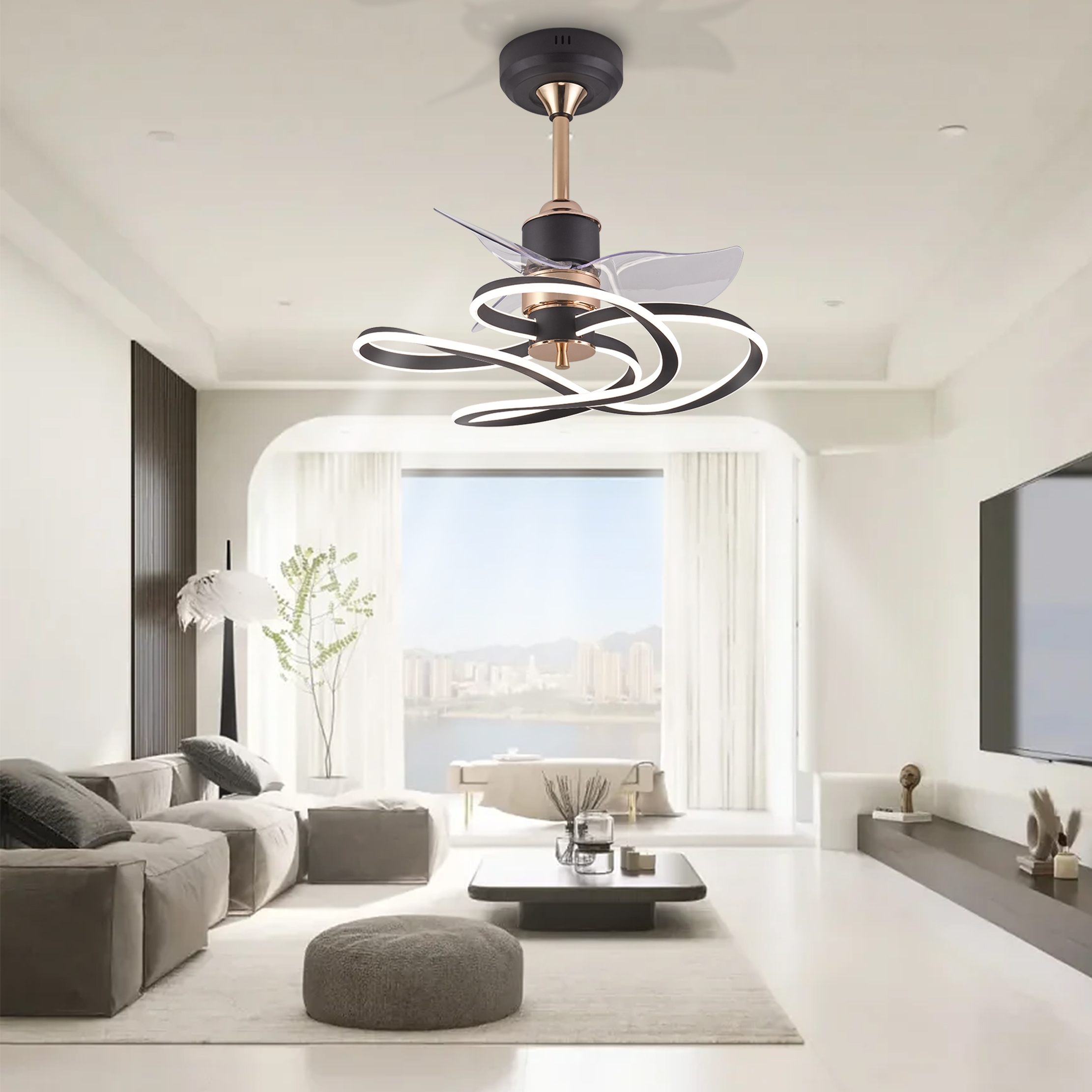 BL-7052 12" 3 Pcs Pc Coffee Silent Remote Control Ceiling Fan Light High Speed
