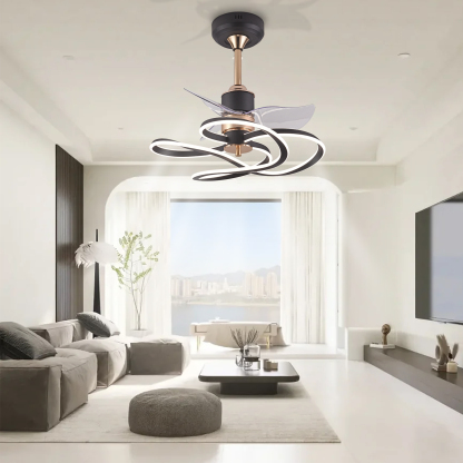 BL-7052 12" 3 Pcs Pc Coffee Silent Remote Control Ceiling Fan Light High Speed