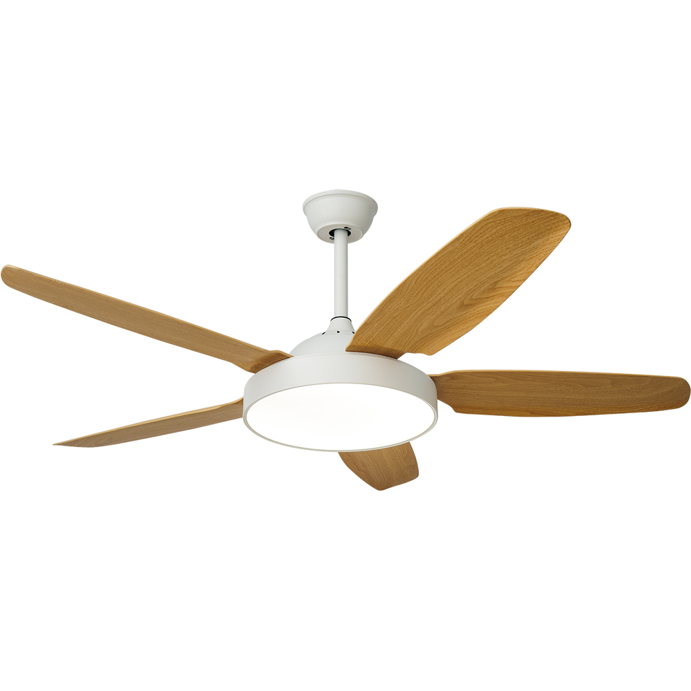 BL-1537 52" White+Light wood grain 5 pcs ABS Smart Ceiling Fan With Light
