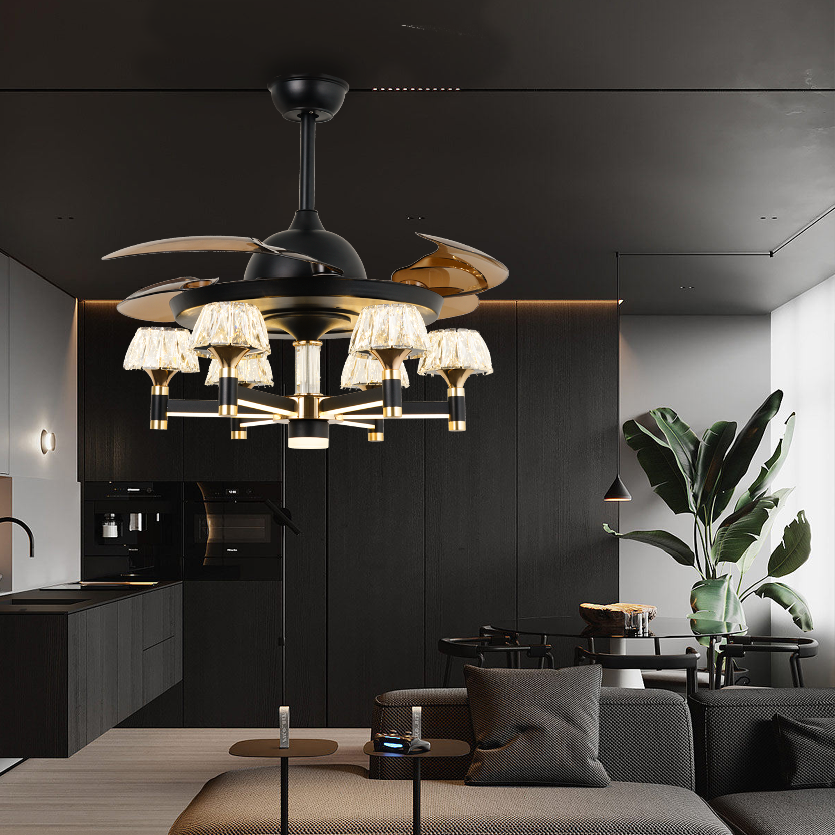 BL-2886 12" 3 Pcs Pc Coffee Bedroom Ceiling Fan With Light