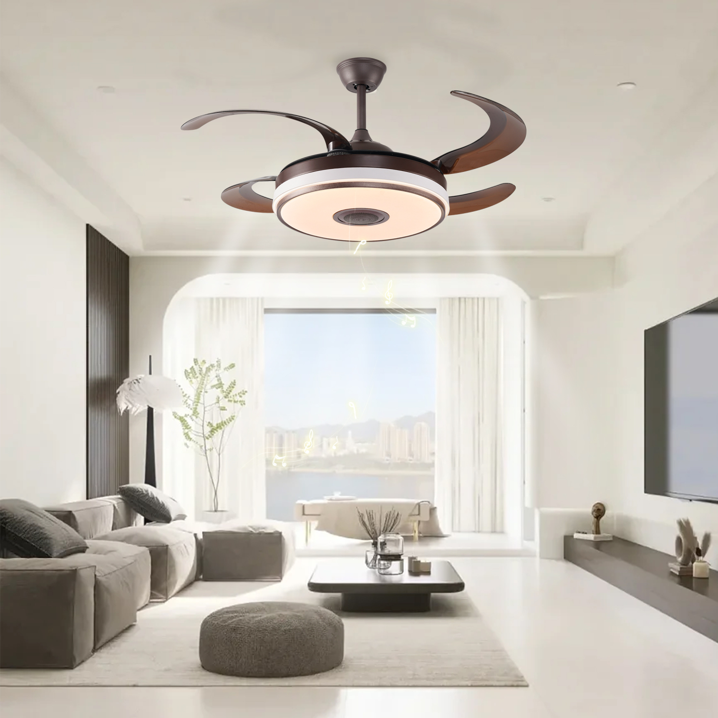 BL-2982 48" 4 Pcs Pc Black Remote Control Smart Ceiling Fan 220V Ceiling Fan With Light Dc
