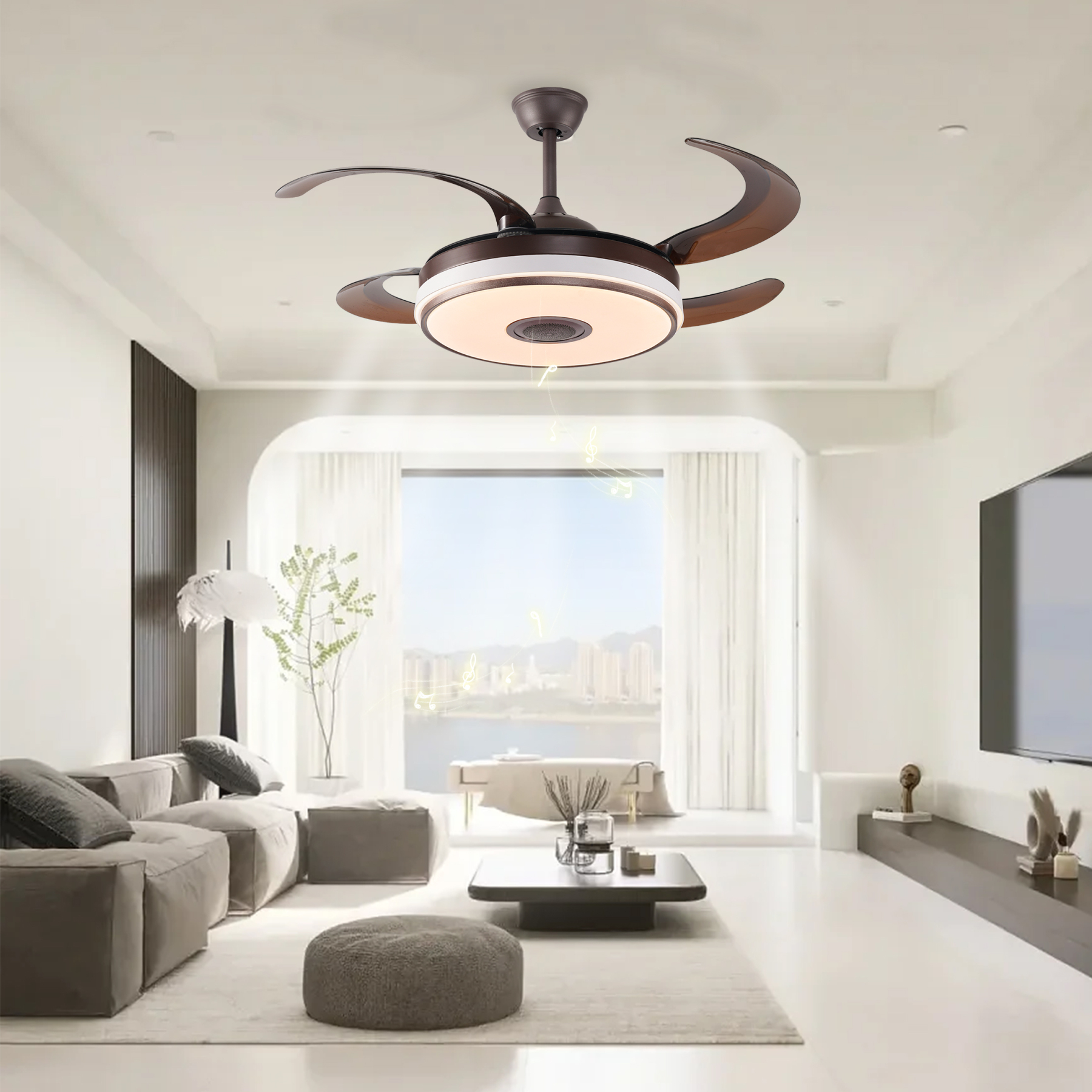 BL-2982 48" 4 Pcs Pc Black Remote Control Smart Ceiling Fan 220V Ceiling Fan With Light Dc