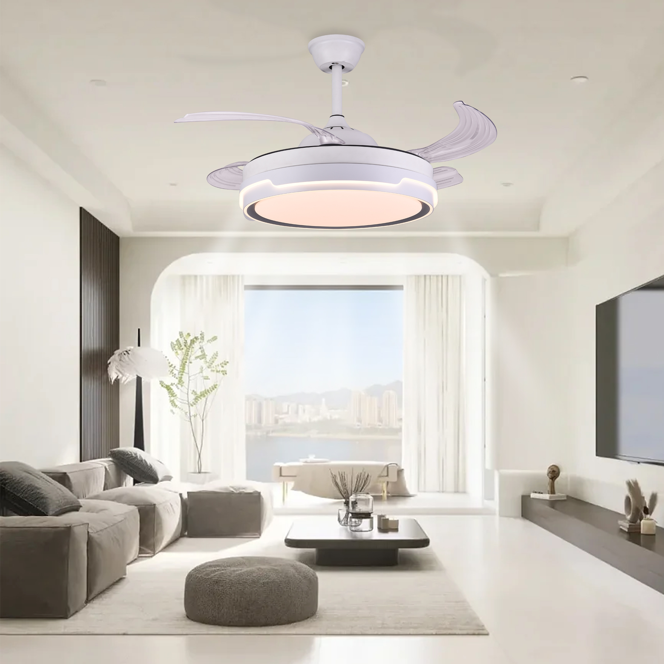 BL-3071 42''/48" 4 Pcs Pc White Remote Control Ceiling Led Light With Fan