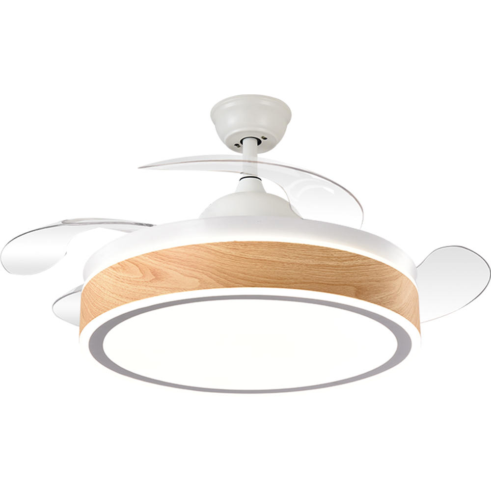 BL-2450 42"/48" 4 Pcs Pc White+Wood Grain Led Ceiling Fan With Lights Remote Control