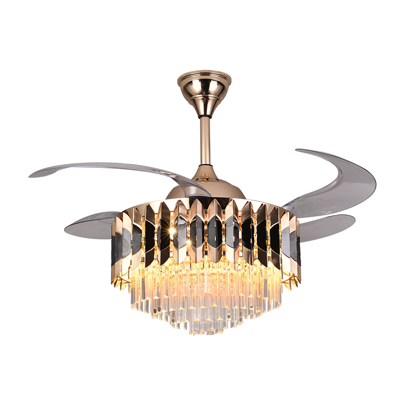 BL-3047 42"/48" 4 Pcs Pc S Gold +Black Retractable Ceiling Fan With Crystal