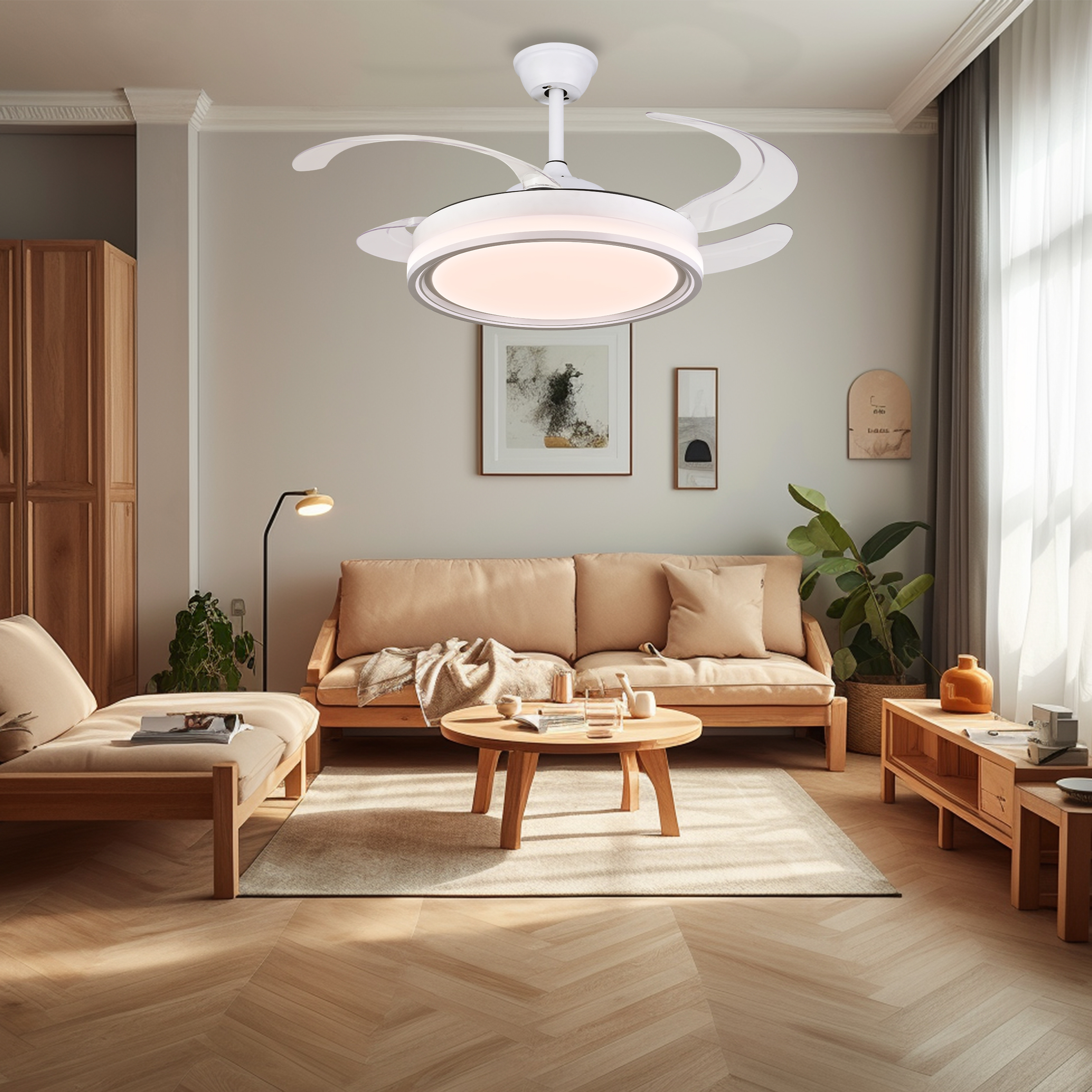 BL-3073 42''/48" 4 Pcs Pc Remote Control Ceiling Fan With Light White