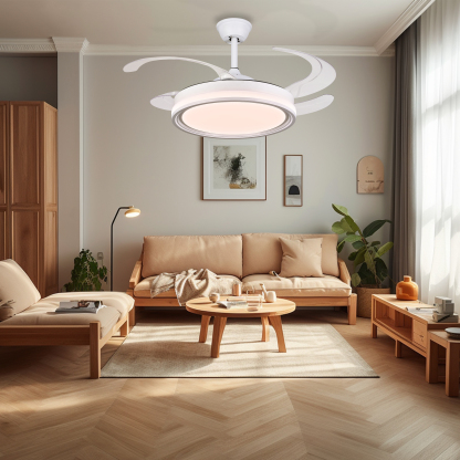 BL-3073 42''/48" 4 Pcs Pc Remote Control Ceiling Fan With Light White