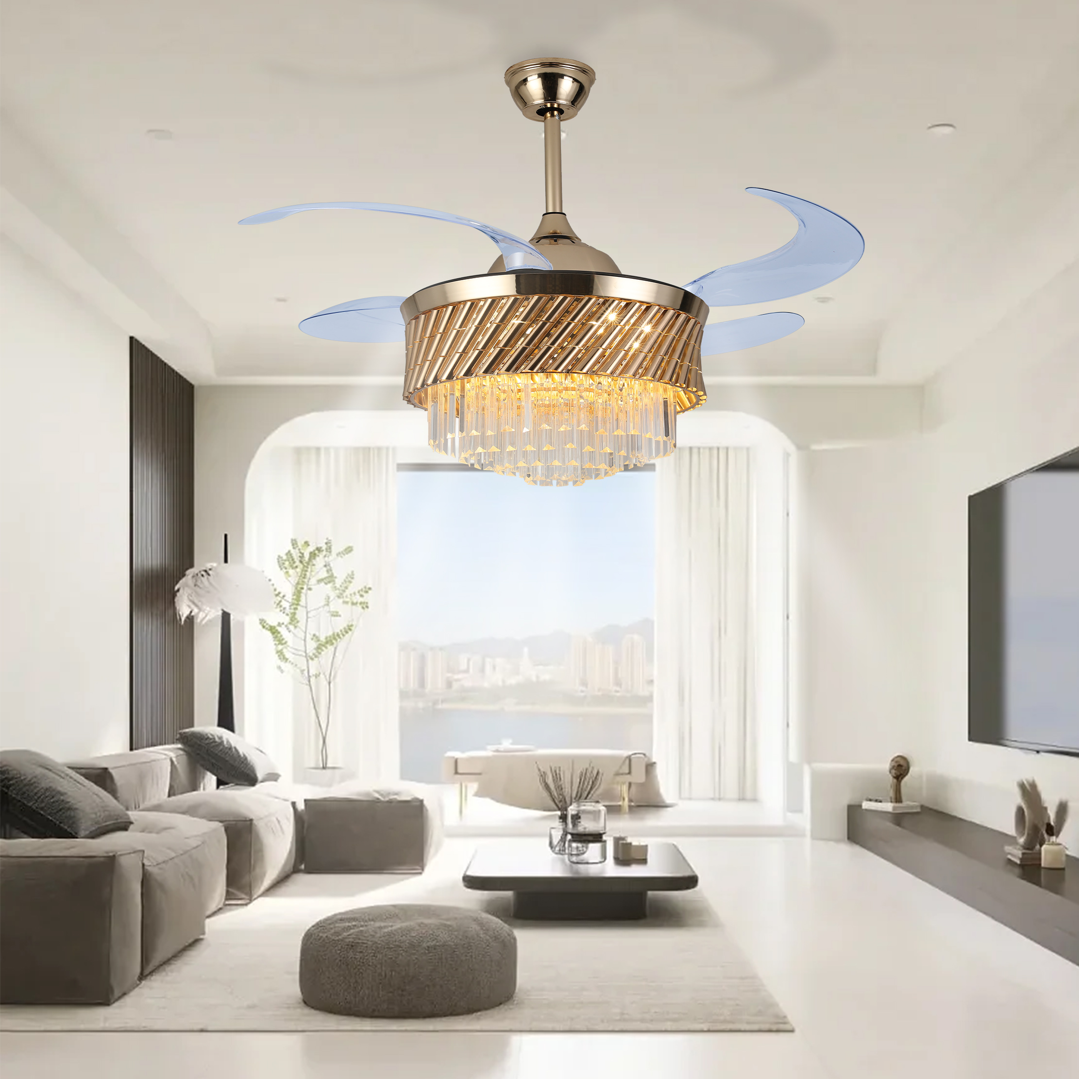 BL-3048 42"/48" 4 Pcs Pc S Gold Crystal Chandelier Ceiling Fan
