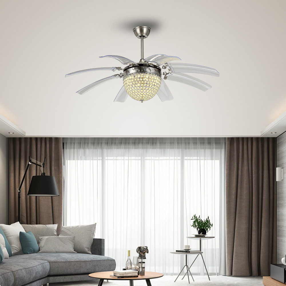 BL-1088 42' 8 Pcs Pc Sand Nickel Ceiling Fan With Led Lights Chandelier For Bedroom
