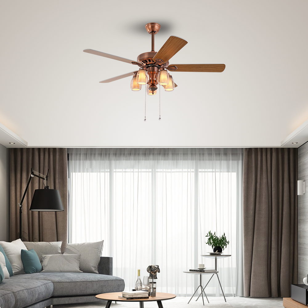 BL-1090 52" 5 Pcs Composite Board Red Antique Bronze Ceiling Fan With Remote