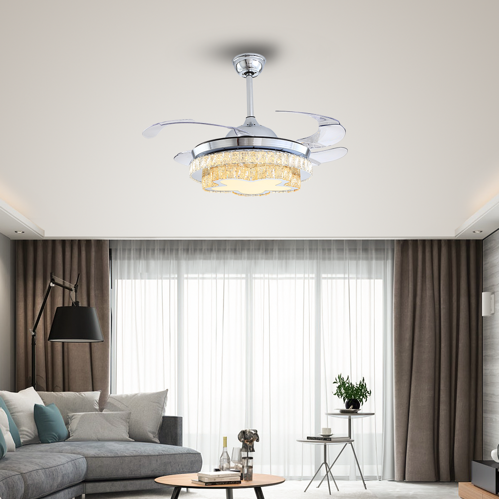 BL-2188 42"/48" 4 Pcs Pc Chrome Led Ceiling Fan Light Lamp Remote Control