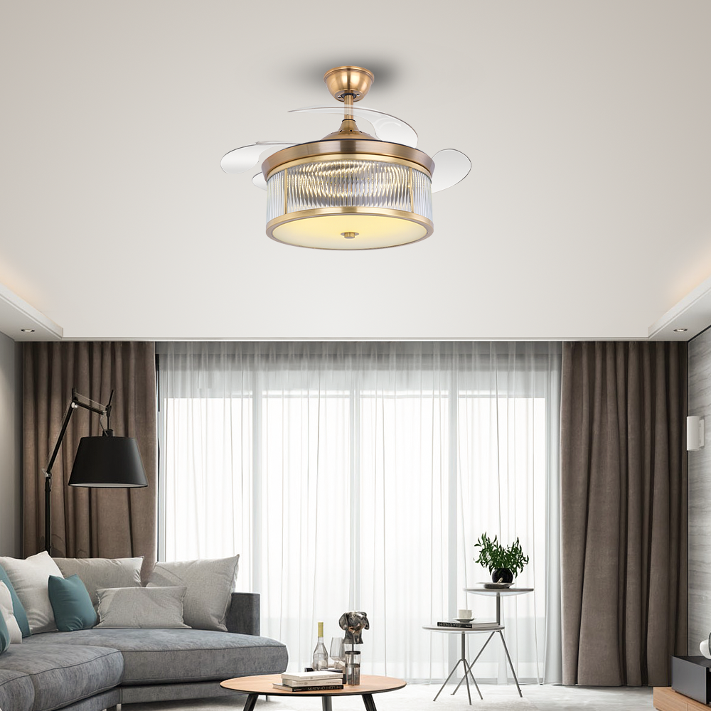 BL-2191 42''/48" 4 Pcs Pc Antique Bronze Transparent Ceiling Fan With Led Lamp