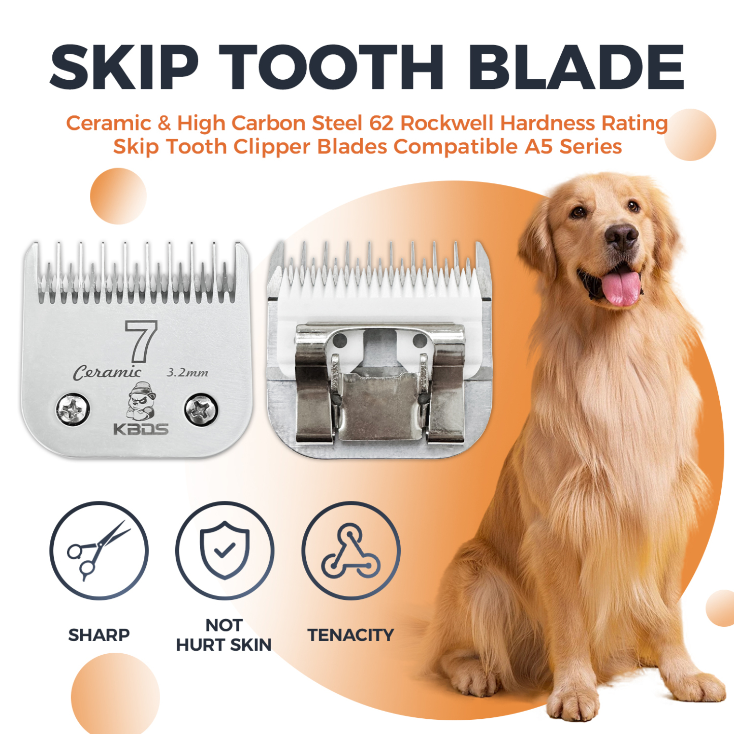 KBDS A Series 5 Skip Tooth Blades for Dog Grooming（1/4" - 6.4mm）