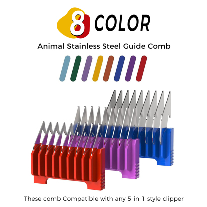 KBDS Professional Animal Stainless Steel Clip Attachment Guide Comb Set for 5-in-1 Detachable Blade