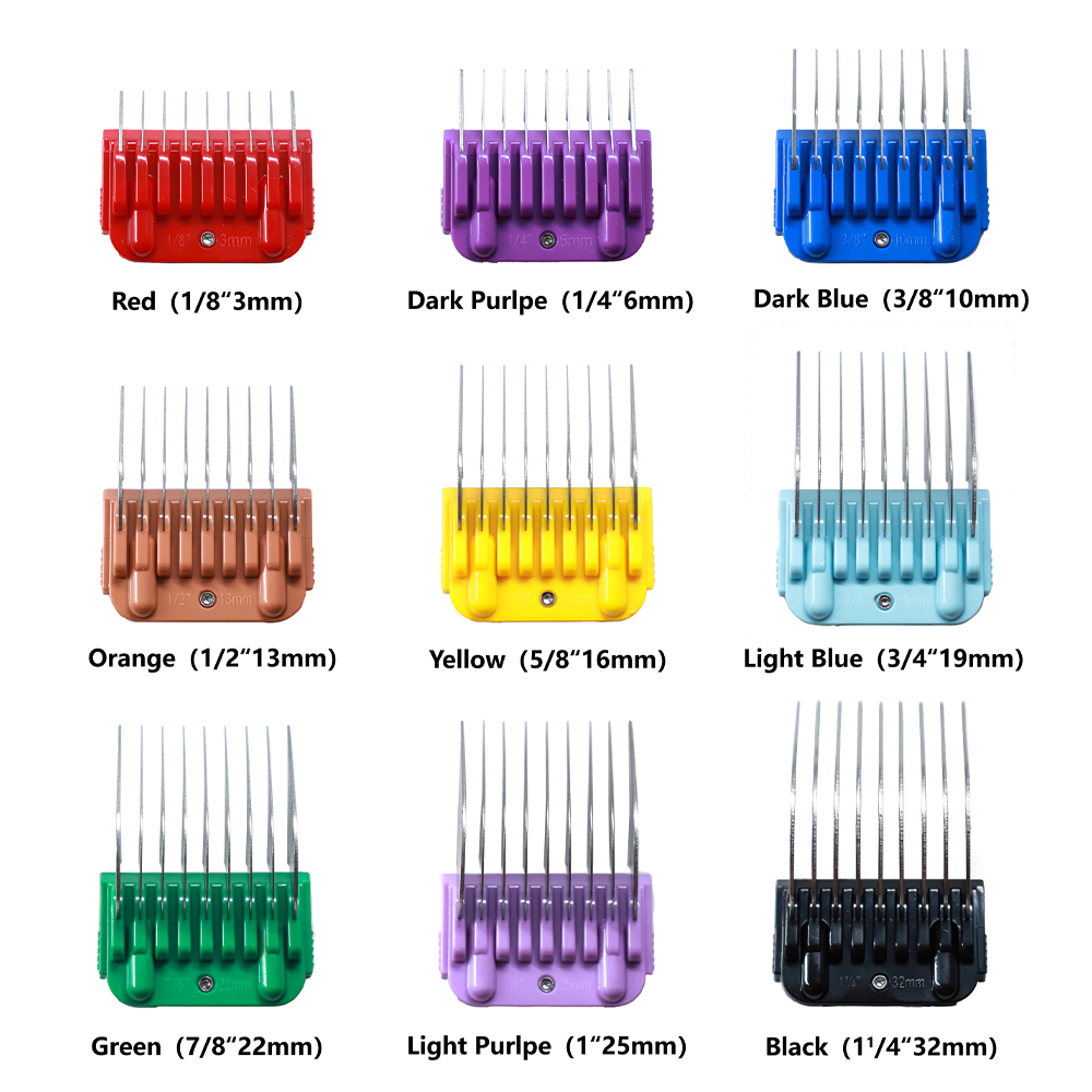 KBDS Animal Stainless Steel Attachment 9 Colors Guide Comb Set 