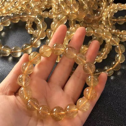 天然水晶 天然金发晶手链 金发晶钛金单圈手串