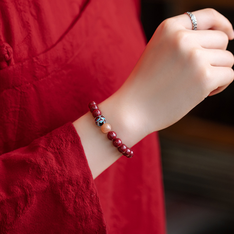 天然朱砂手链 圆珠手串 紫金砂帝王朱砂手链男款女