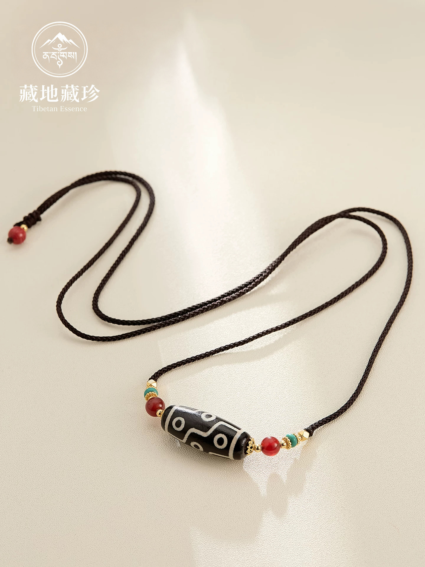 布達拉宮九眼瑪瑙天珠項鍊女掛脖吊墜編繩鎖骨鏈民族風頸飾男款