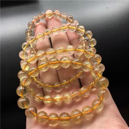 天然水晶 天然金发晶手链 金发晶钛金单圈手串
