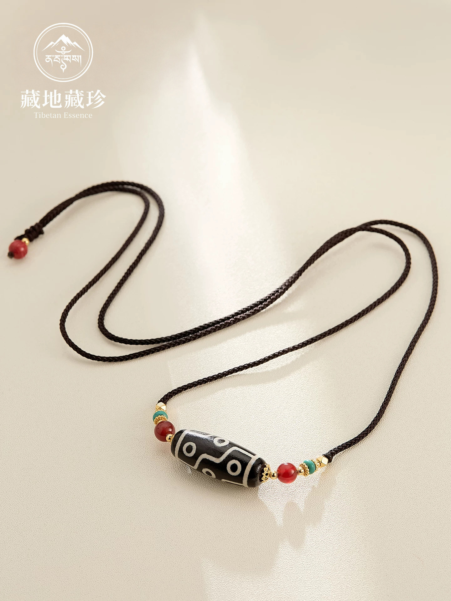 布達拉宮九眼瑪瑙天珠項鍊女掛脖吊墜編繩鎖骨鏈民族風頸飾男款