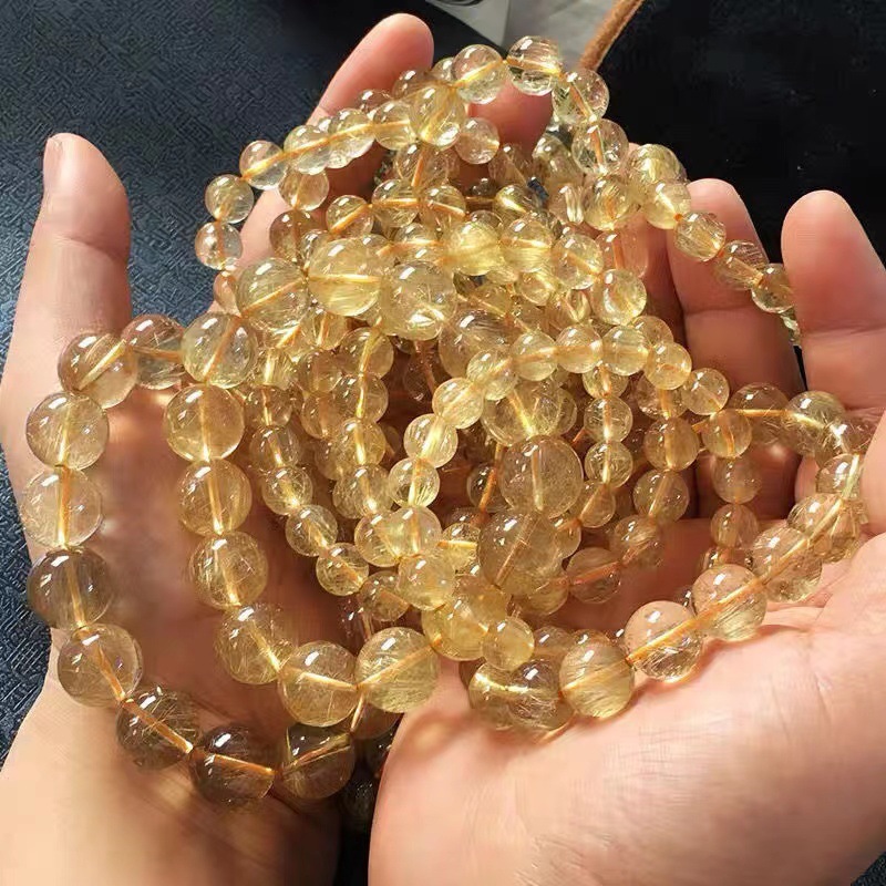 天然水晶 天然金发晶手链 金发晶钛金单圈手串