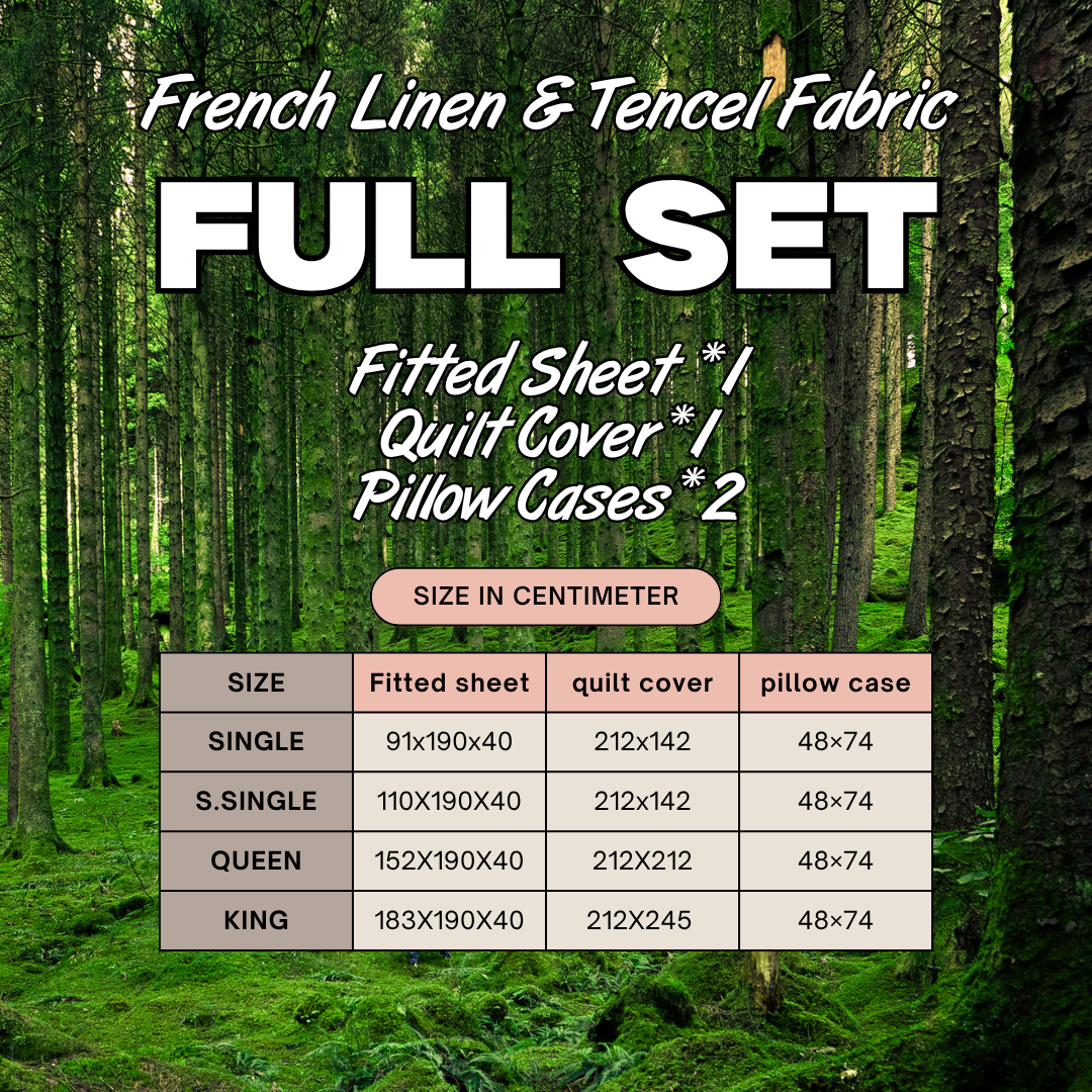 [FULL SET] Lenzing & Linen Mixture Fabric Bedding Selection (7 Colors)-SG Size Fitted Sheet + Quilt Cover+ 2 Pillow Cases