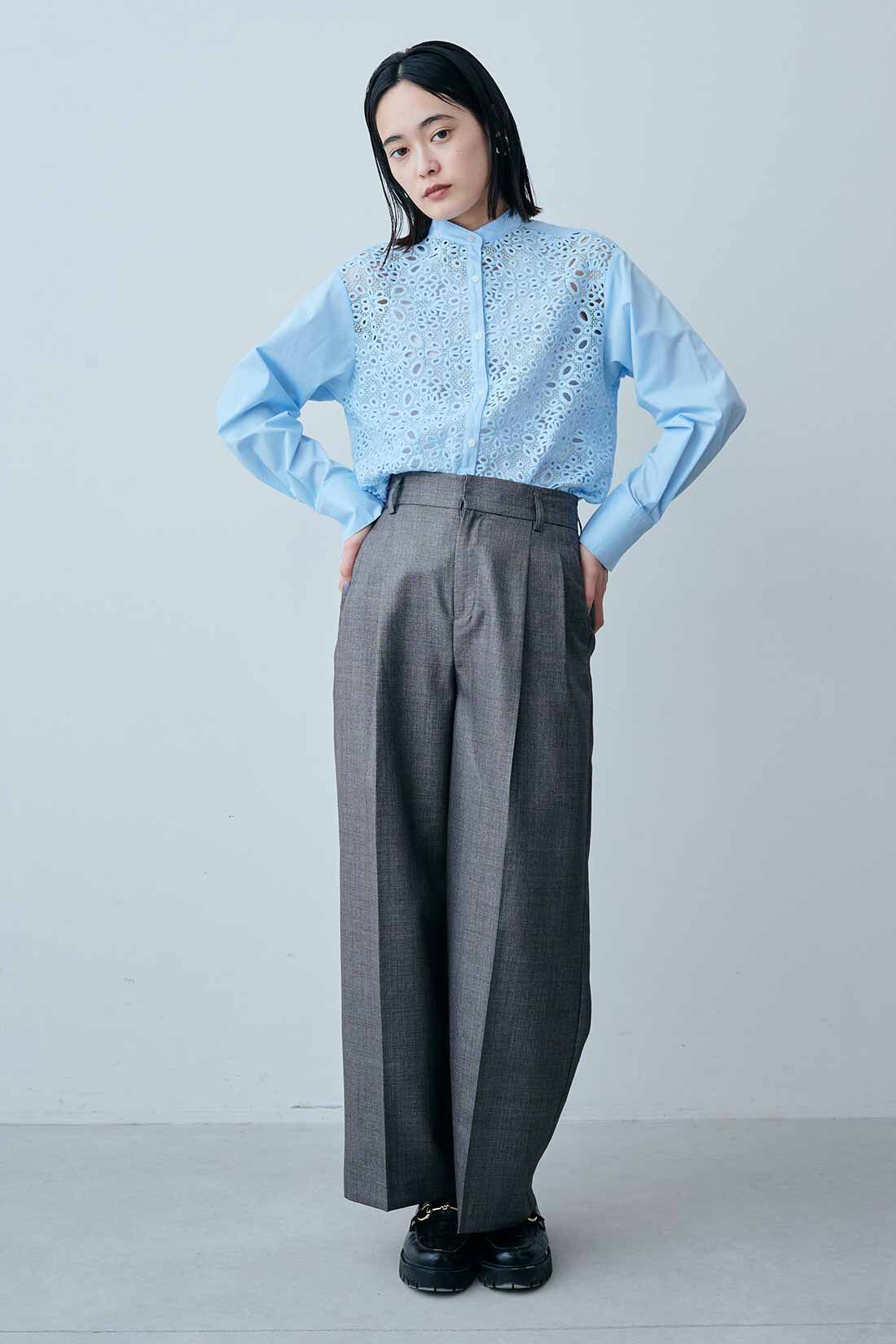 F1｜Sharkskin Wide Trousers - Silver Charcoal Gray