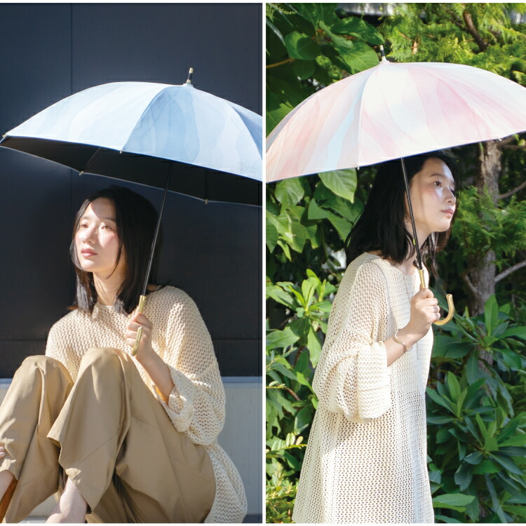 LC｜【WATER PAINT】UPF50+・100%UV CU・COOLING・LIGHTWEIGHT Long Parasol — Pink (Dia:87cm) (300g)