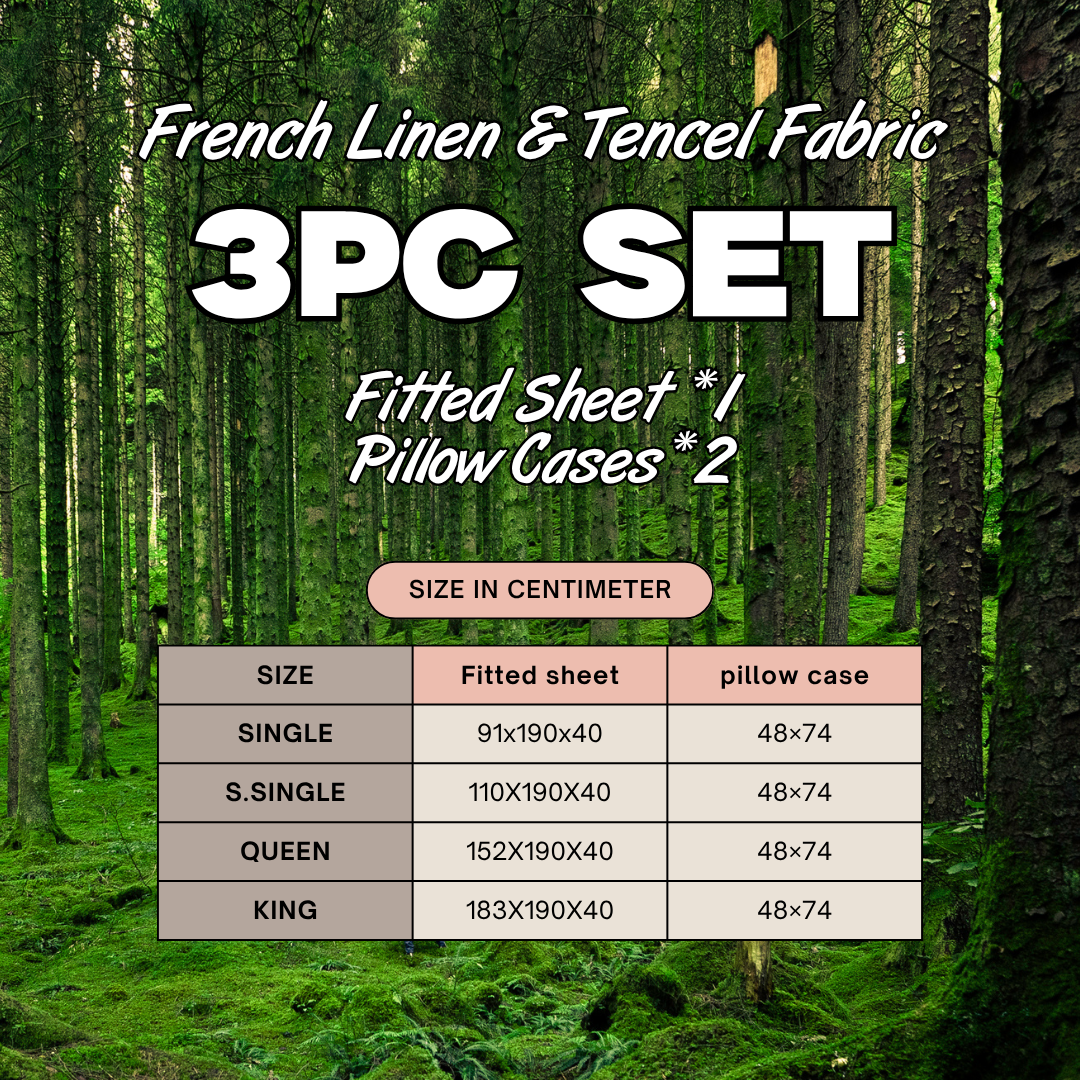 [3pcs SET] Lenzing & Linen Mixture Fabric Bedding Selection (7 Colors)-3pcs Set: SG Size Fitted Sheet +2 Pillow Cases