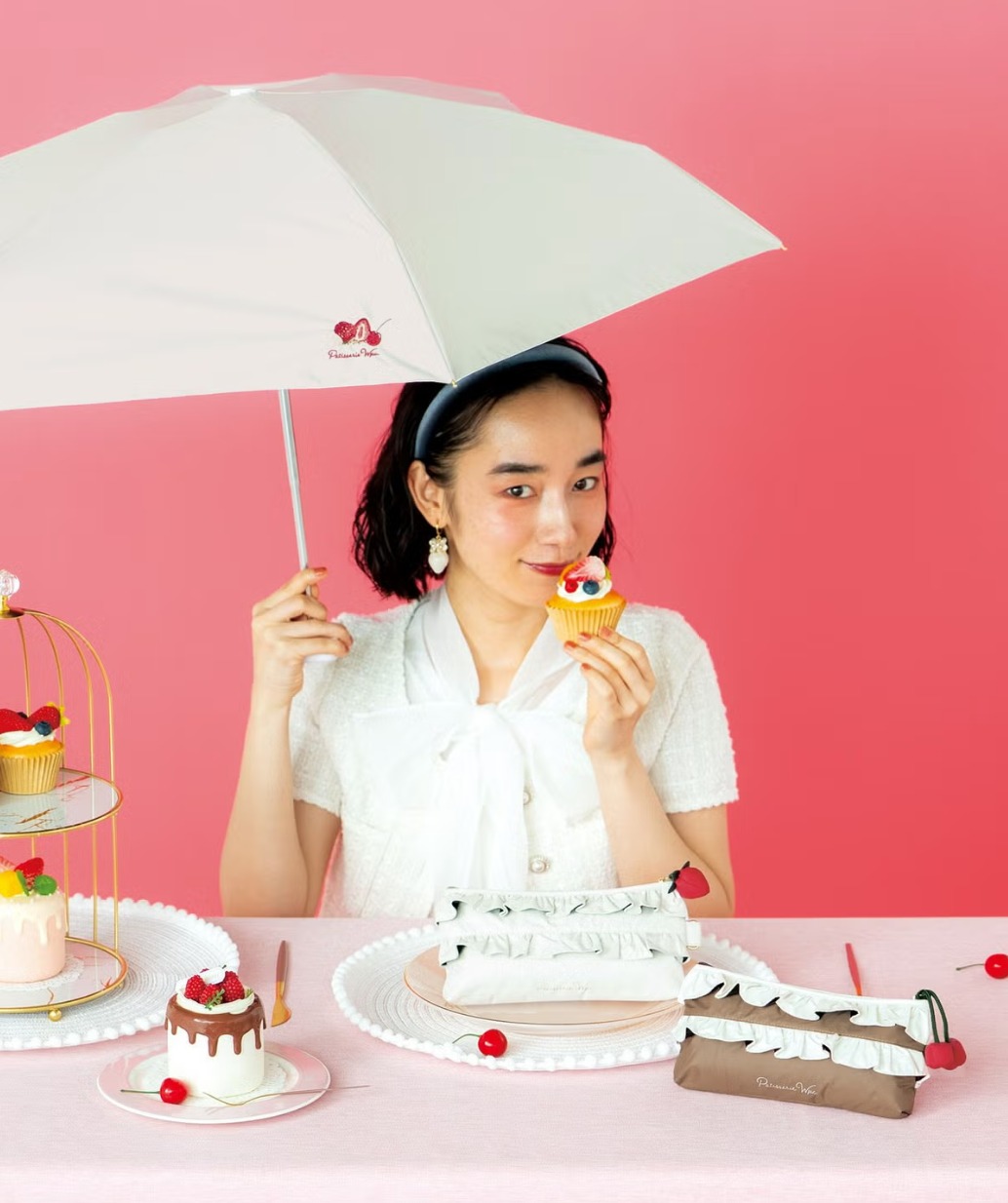 S3｜【CAKE】UPF50+・100%UV CUT・COOLING Foldable Parasol — White (Dia:91cm) (265g)