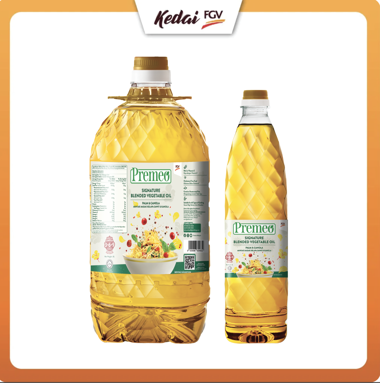 PREMEO Signature Blended Vegetable Oil : Palm Oil + Canola 1L & 3L