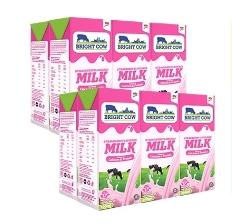 BRIGHT COW Strawberry UHT Milk (200ml) x 6