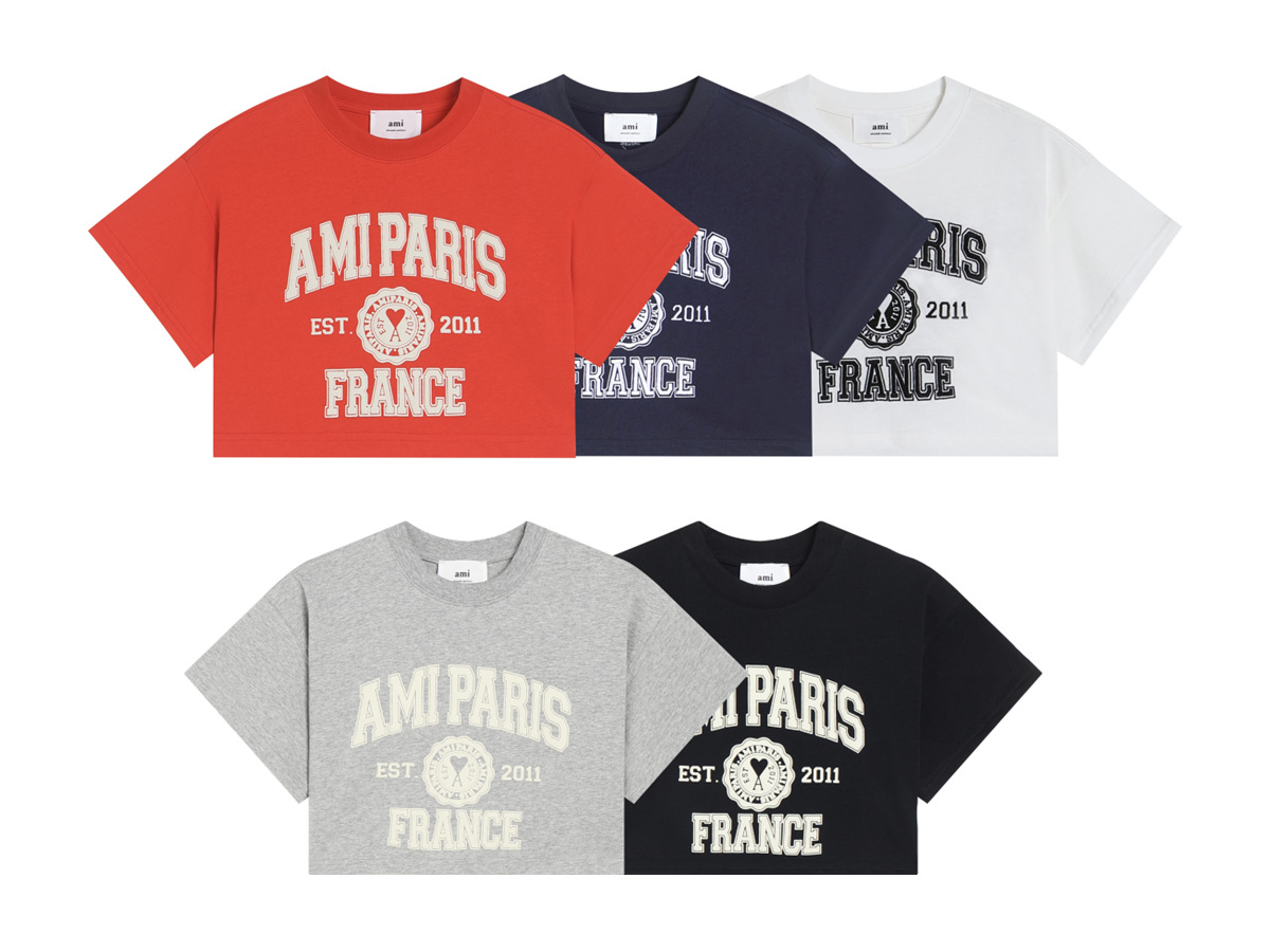 アミ・パリス de Coeur 刺繍 半袖Tシャツ  G00P5 15色兼用 男女兼用 レディース メンズ