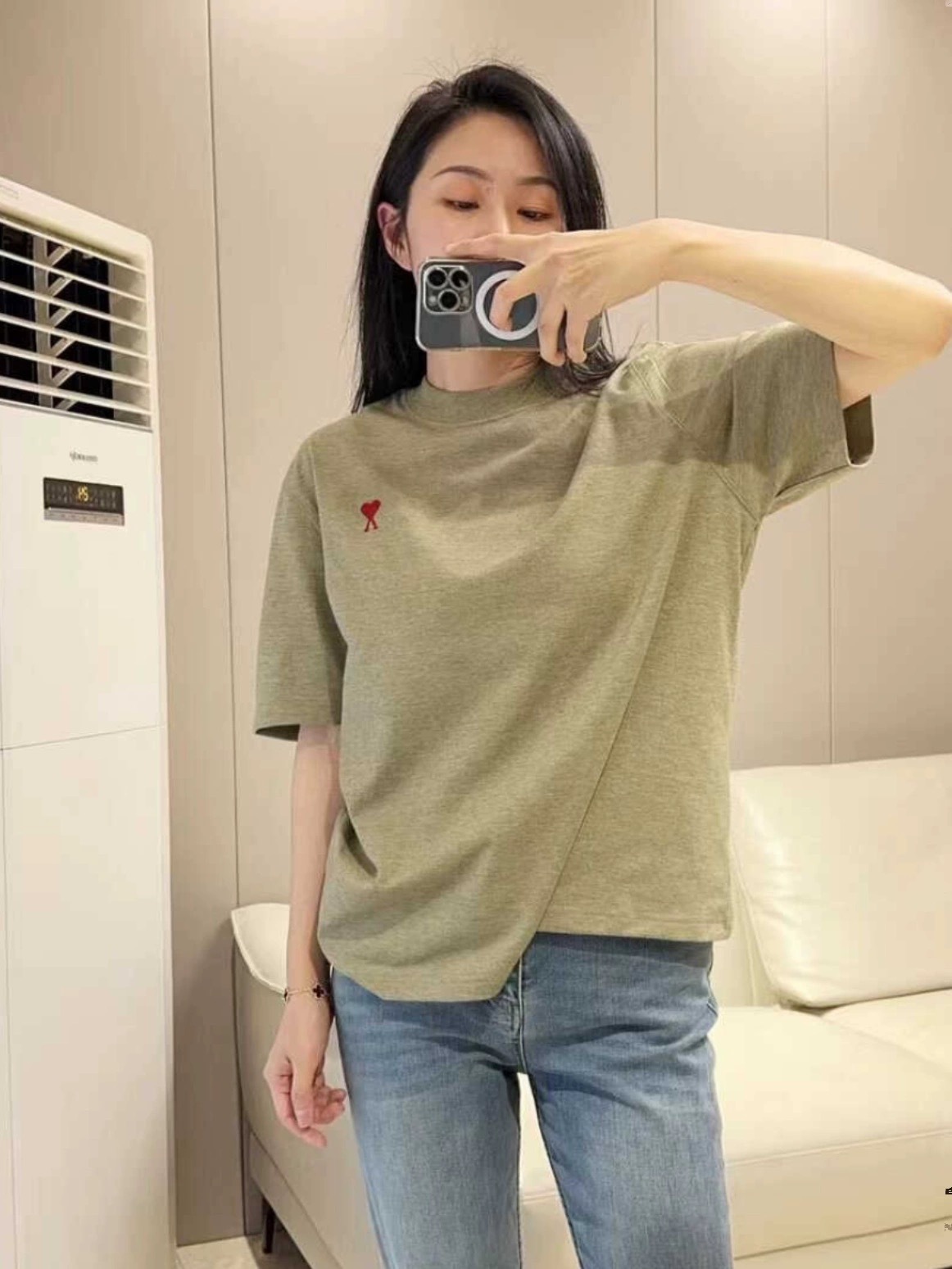 アミ・パリス ロゴプリントオーガニックコットン半袖Tシャツ