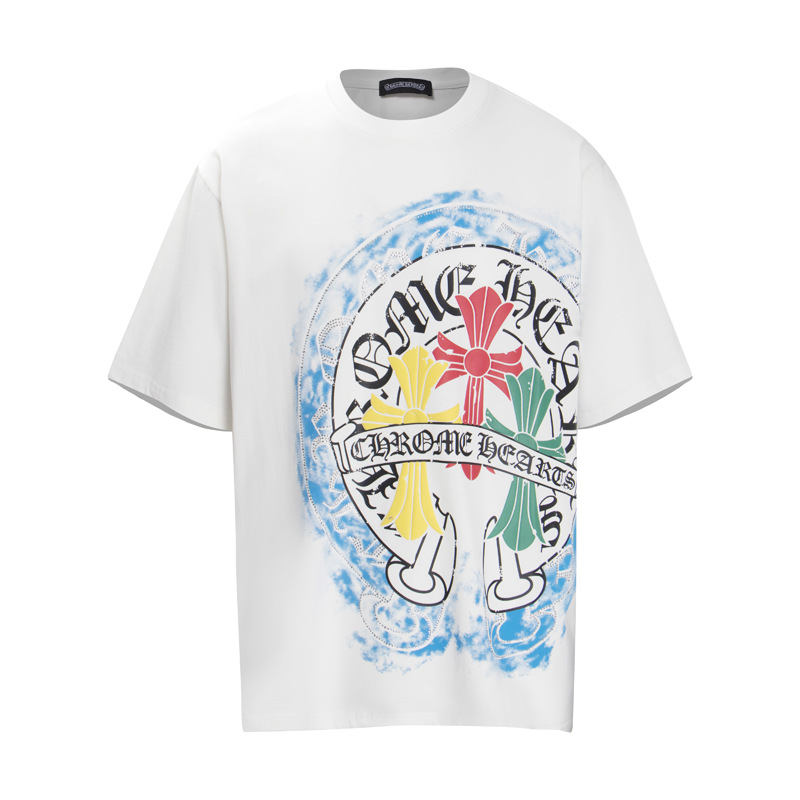 クロムハーツ  プリント Tシャツ 半袖 迷彩 十字架柄 コットン おしゃれ トップス メンズ レディース