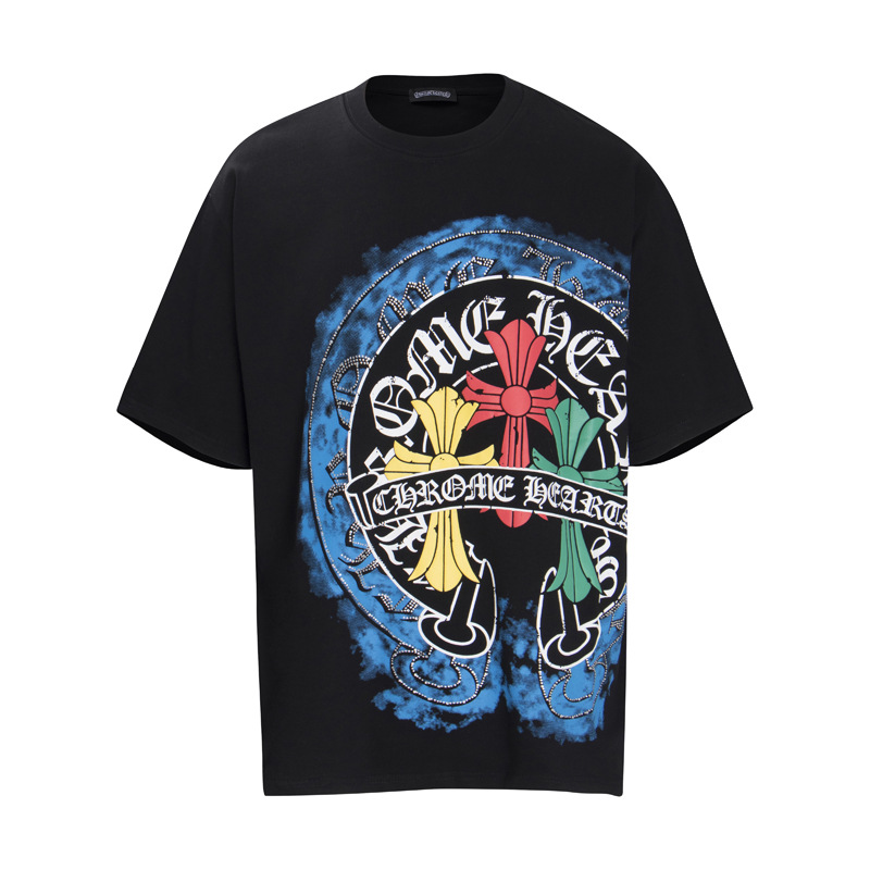 クロムハーツ  プリント Tシャツ 半袖 迷彩 十字架柄 コットン おしゃれ トップス メンズ レディース