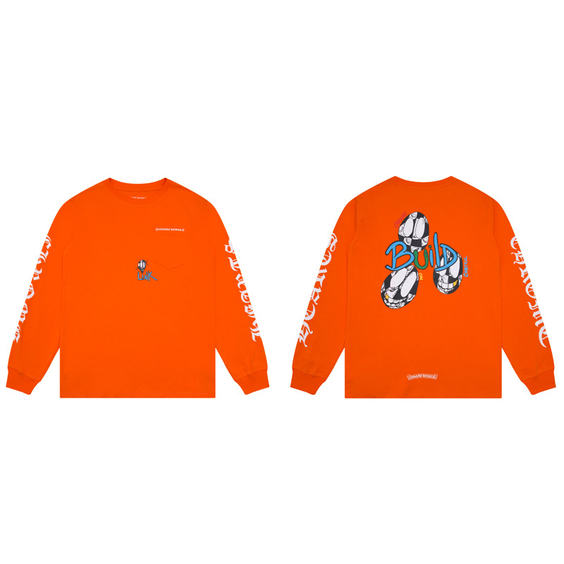 クロムハーツ  Tシャツ 長袖 メンズ グラフィティ Tシャツ おしゃれ クルーネック ロンT グリーン 男女兼用