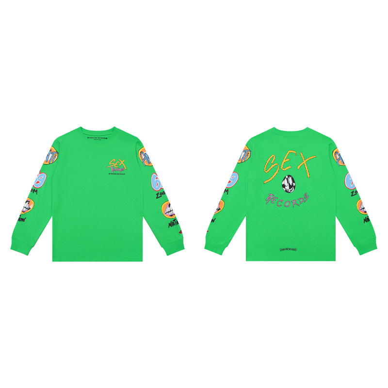 クロムハーツ  Tシャツ 長袖 メンズ グラフィティ Tシャツ おしゃれ クルーネック ロンT グリーン 男女兼用