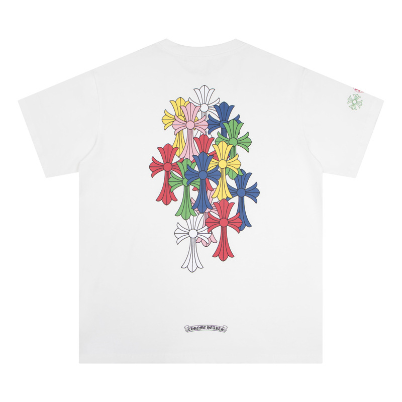 クロムハーツ  半袖 Tシャツ プリント Tシャツ カラフル クルス コットン 柔らかい クルーネック 男女兼用